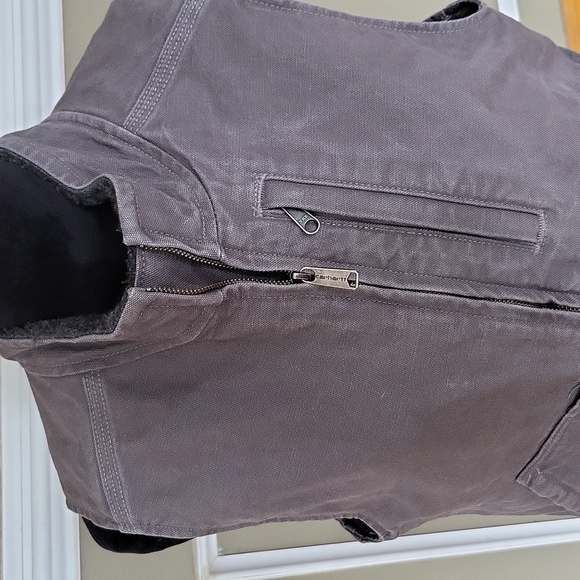 Carhartt Women's Sherpa Lined Vest Relaxed Fit Washed Duck Medium Taupe Gray - Picture 10 of 11
